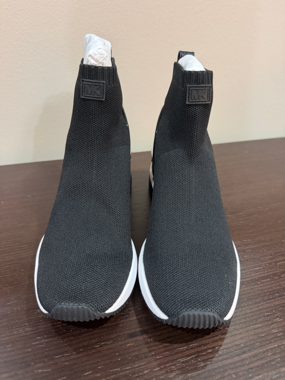 Michael Kors Black Knit Sock-Style Slip-On Sneakers with White Sole